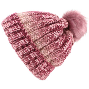 Farve Fade Bobble Beanie Hat med Faux Fur Pom - Pink