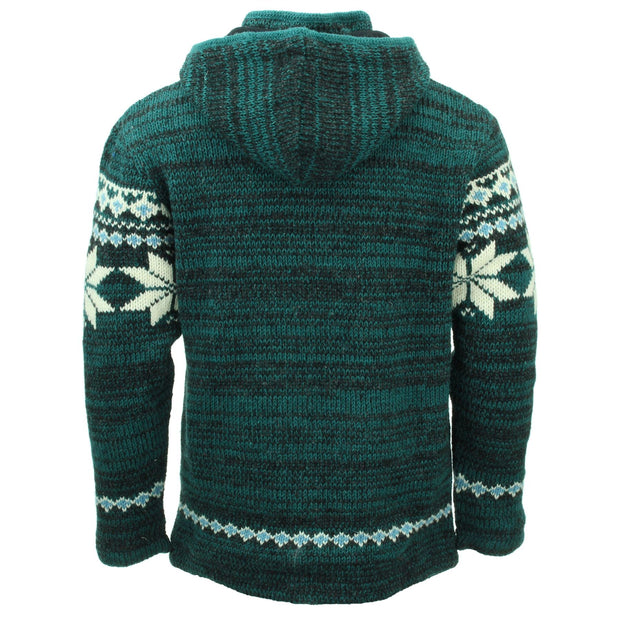 Hand Knitted Wool Hooded Jacket Cardigan - Fairisle Teal