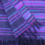 Vegan Wool Shawl Blanket - Stripe - Navy Purple
