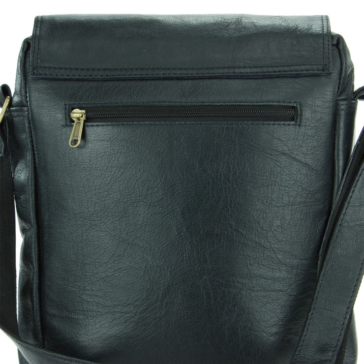 Real Leather Cross Body Messenger Shoulder Bag - Black