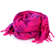 Vegan Wool Shawl Blanket - Stripe - Pink Purple