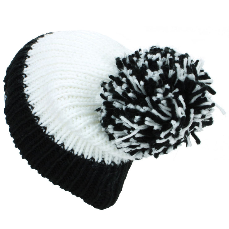 Chunky Acrylic Knit Beanie Hat with a MASSIVE Bobble - Black & White