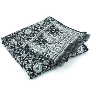 Couverture châle en laine acrylique - cachemire noir - floral
