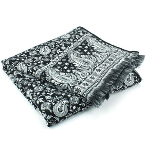 Acrylic Wool Shawl Blanket - Black Paisley - Floral