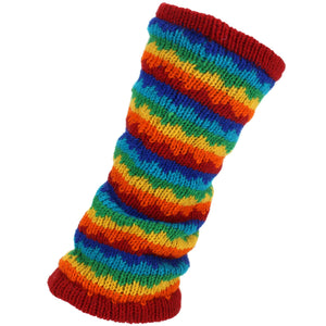Chunky Wool Knit Leg Warmers - Rainbow Zig Zag
