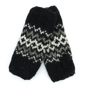Hand Knitted Wool Arm Warmer - Fairisle Black