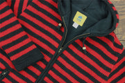 Hand Knitted Wool Hooded Jacket Cardigan - Stripe Red Black