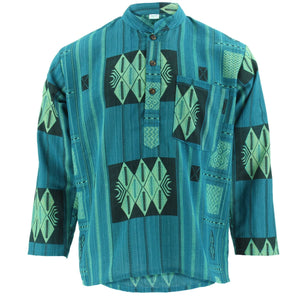 Heavy Cotton Naga Grandad Kurta Shirt - Blue
