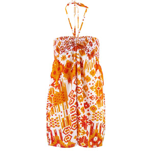 Halterneck Wrinkle Dress - Orange Aztec