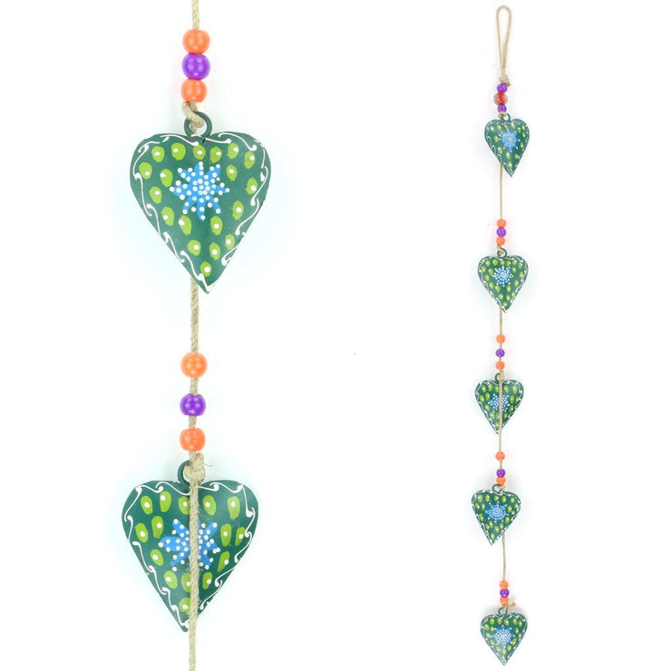 Hanging Mobile Decoration String of Hearts - Green - Sand String