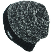 Cable Knit Marl Beanie Hat with Turn-up - Black