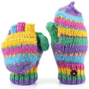 Chunky Wool Knit Fingerless Shooter Gloves - Stripe - Multi Pastel
