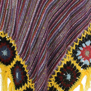 Granny Squares Crochet Poncho Long - Purple Multi/Yellow