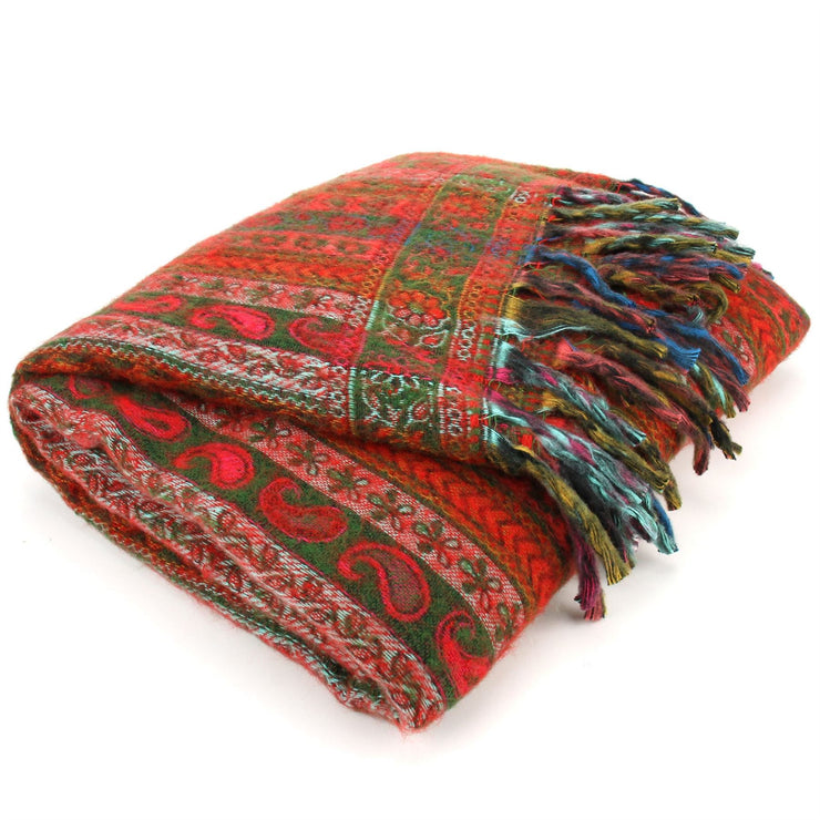 Acrylic Wool Shawl Blanket - Stripe - Green & Red
