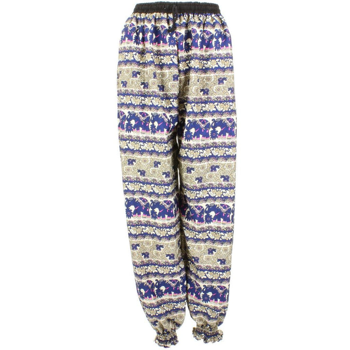 Elephant Print Ali Baba Trousers - Floral (Blue & Beige)