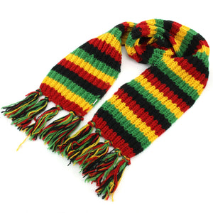 Écharpe en laine tricotée à la main - rayures rasta