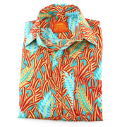 Tailored Fit Short Sleeve Shirt - Blue Feathers & Red Grass