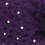 Pearl Lattice Bobble Beanie Hat - Purple