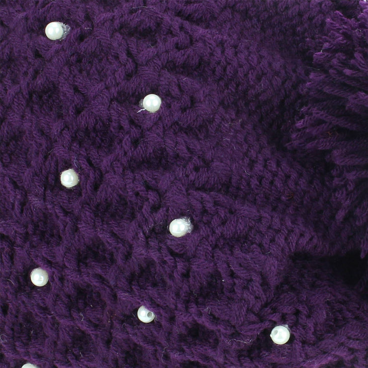 Pearl Lattice Bobble Beanie Hat - Purple