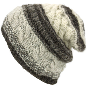 Bonnet tricot laine - rayure naturel