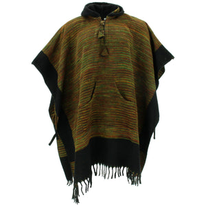 Soft Vegan Wool Hooded Tibet Poncho - Rasta Black