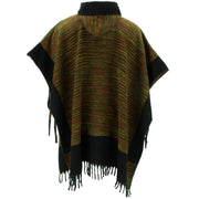 Soft Vegan Wool Hooded Tibet Poncho - Rasta Black
