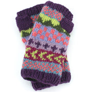 Chunky Wool Knit Arm Warmers - Chevron - Purple