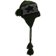 Wool Knit Earflap Tassel Hat - Star Green