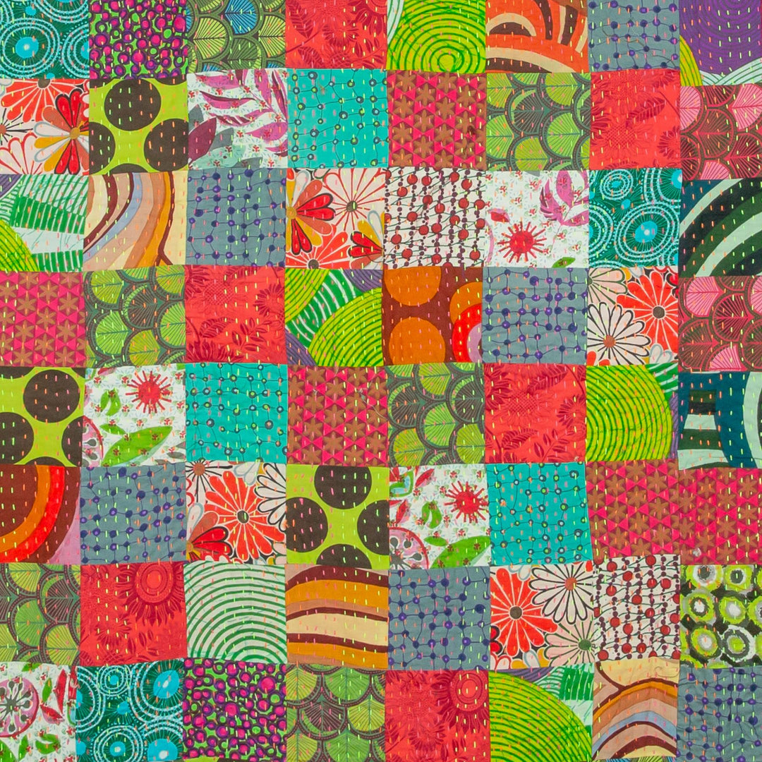 Handmade Patchwork Batik Printed Throw - Retro Red