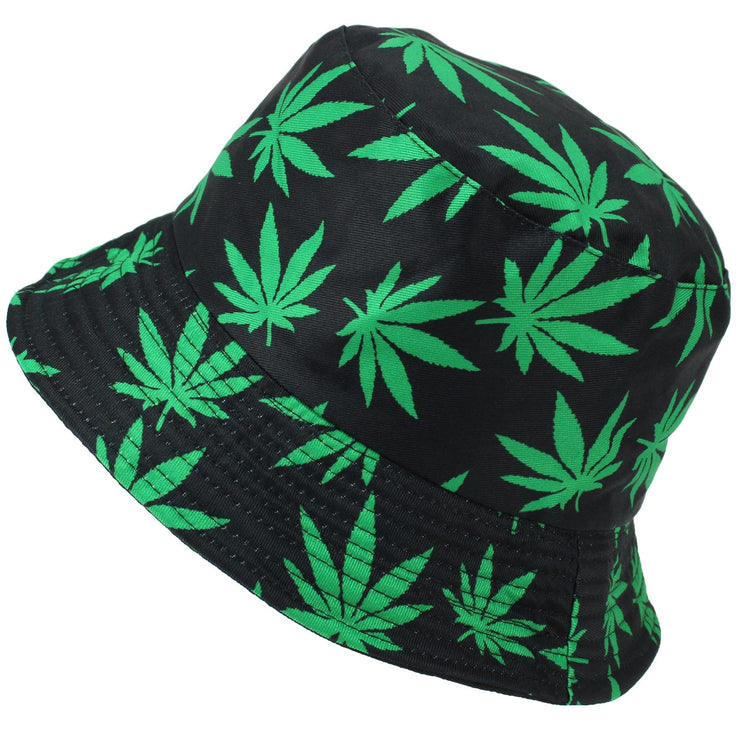 Canvas Bucket Hat - Black Green Ganja