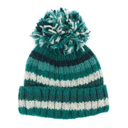 Hand Knitted Wool Beanie Bobble Hat - Stripe Teal