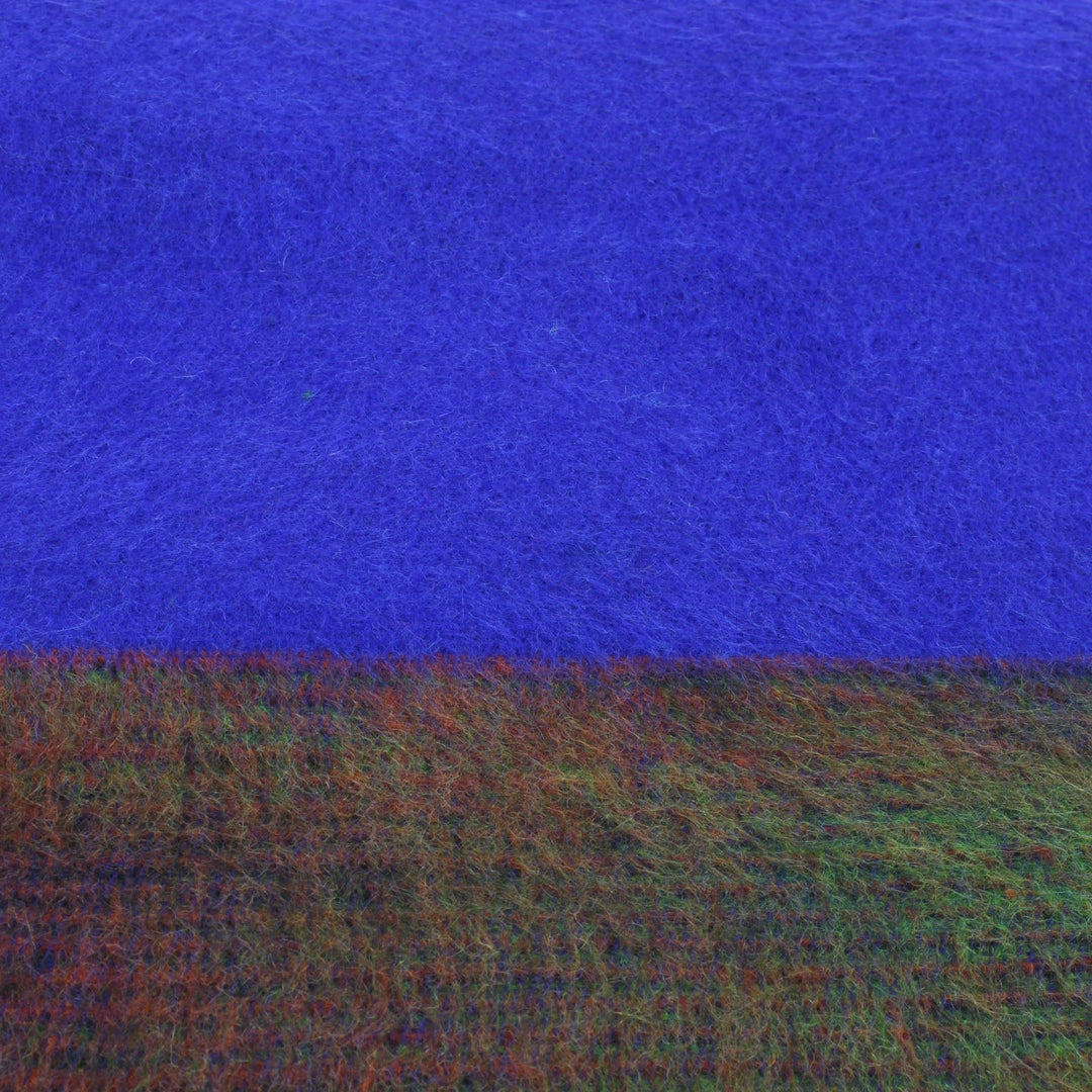 Tibetan Wool Blend Shawl Blanket - Royal Blue with Green & Red Reverse