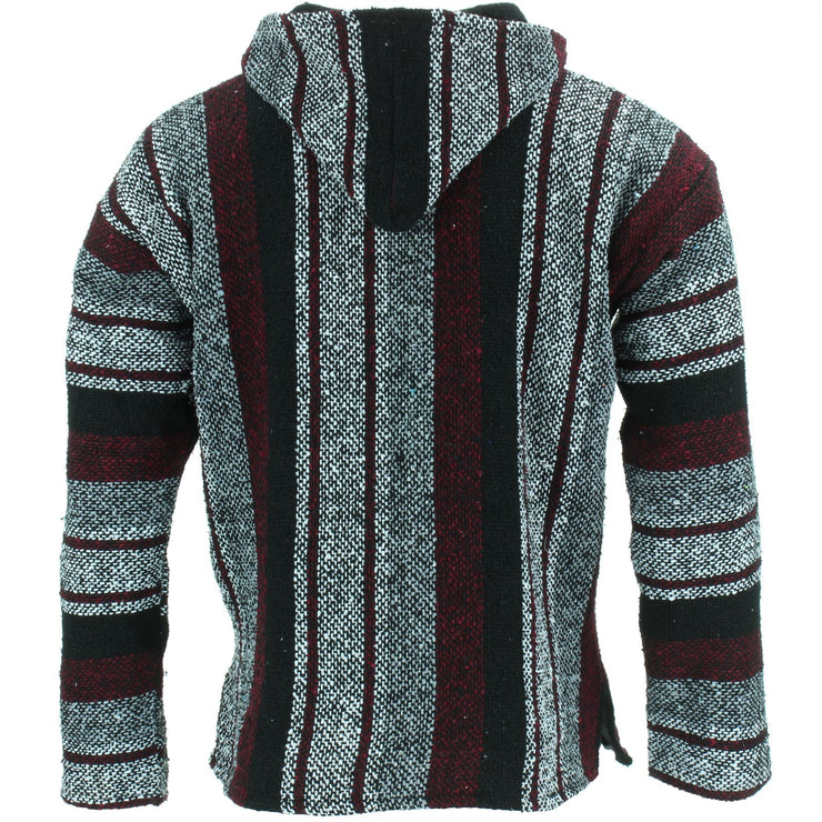 Mexican Baja Jerga Hoody - Maroon & Black