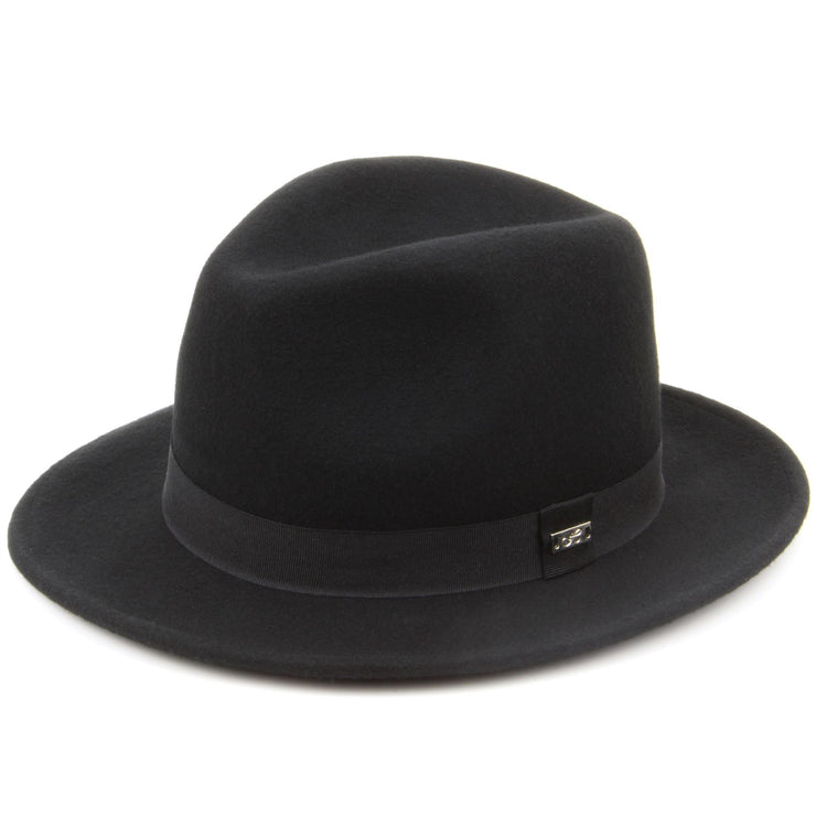 100% Wool felt fedora hat with band - Black