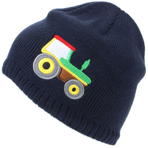 Bonnet Enfant en Maille Fine avec Tracteur Brodé - Marine