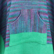 Soft Vegan Wool Hooded Tibet Poncho - Purple & Light Green