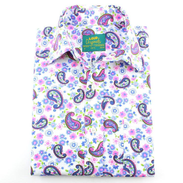 Tailored Fit Short Sleeve Shirt - Purple Paisley Floral