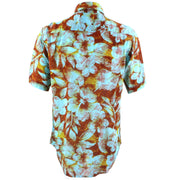 Regular Fit Short Sleeve Shirt - Turquoise & Brown Floral