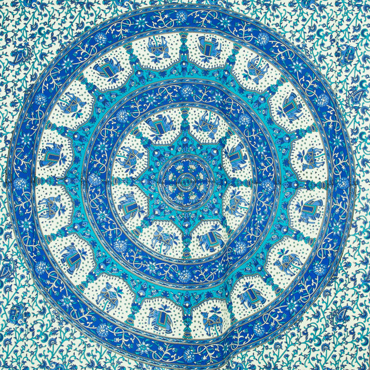 Block Printed Mandala Wall Hanging - Azure Blue