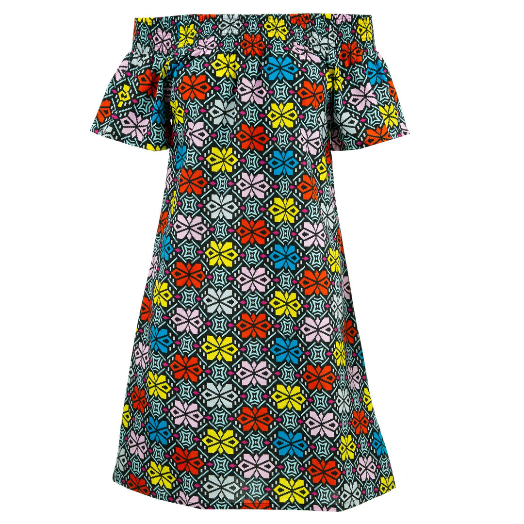 Shirred Comfy Dress - Pixel Garden Red
