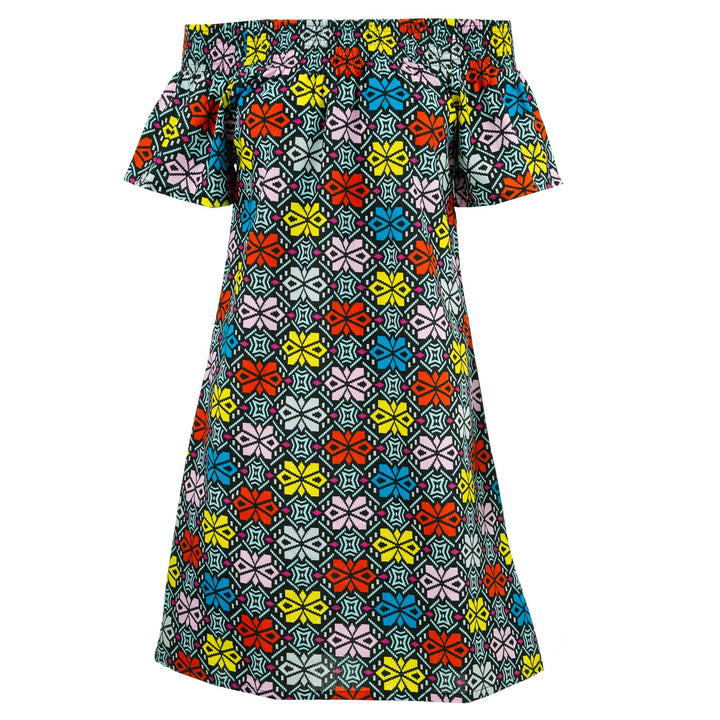 Shirred Comfy Dress - Pixel Garden Red