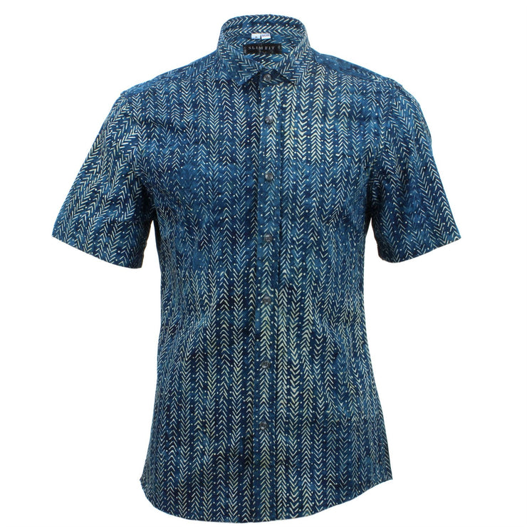 Slim Fit Short Sleeve Shirt - Blue Abstract Arrows