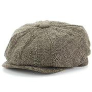 Wool Tweed Gatsby Newsboy 8 Panel Flat Cap Hat - Brown