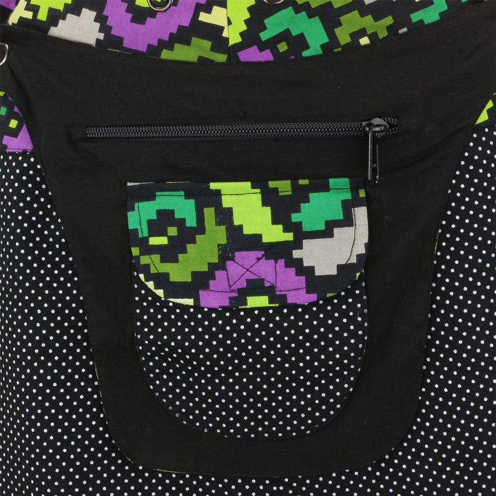 Reversible Short Mini Popper Wrap Skirt with Detachable Pocket - Pixellated Space Flower