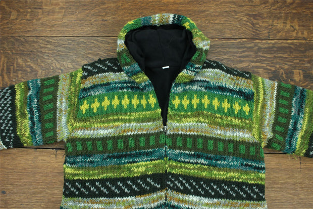 Hand Knitted Wool Hooded Jacket Cardigan - 17 Green