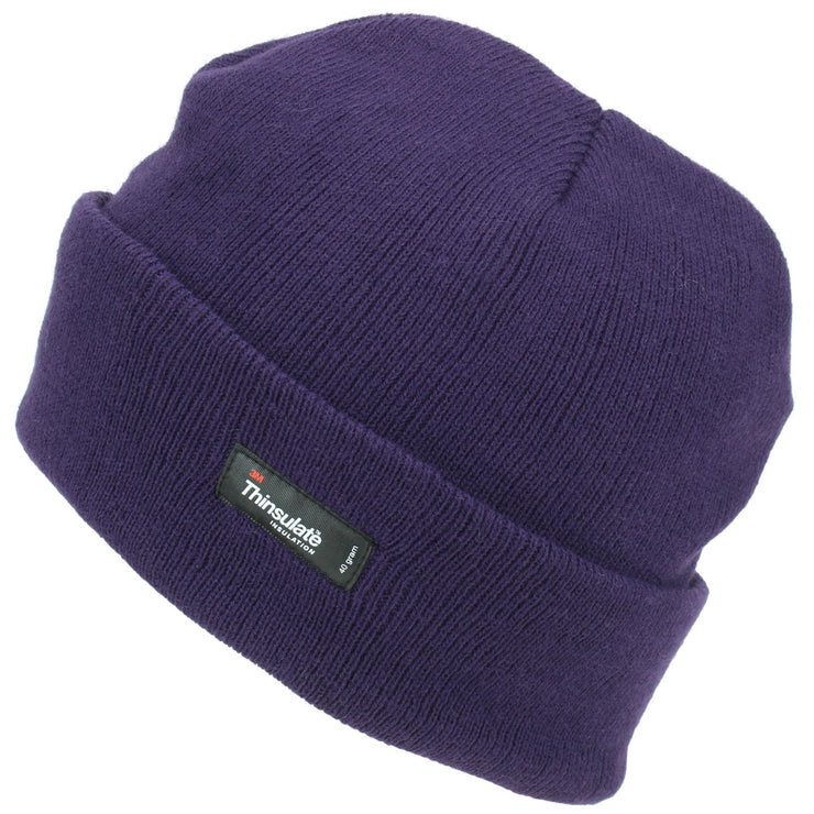 Fine Knit Beanie Hat - Purple