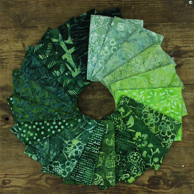 Cotton Batik Pre Cut Fabric Bundles - Fat Quarter - Jungle Green