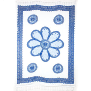 Viskose-Rayon-Sarong – Blumen-Mandala – Weiß und Blau