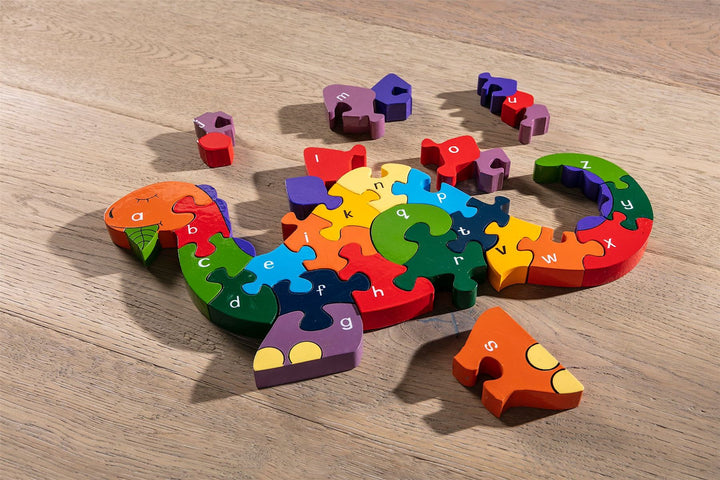 Handmade Wooden Jigsaw Puzzle - Alphabet Dinosaur