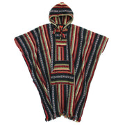 Brushed Cotton Long Hooded Poncho - Black Red